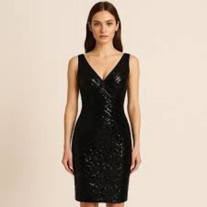 Tadashi Shoji Black Sequin Midi Dress